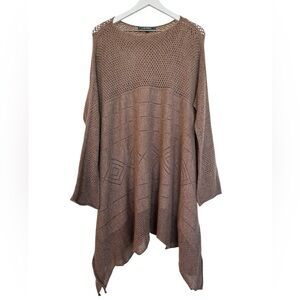 Love Stitch Boho Festival Soft Angora Wool Blend Poncho Sweater Brown Size Large